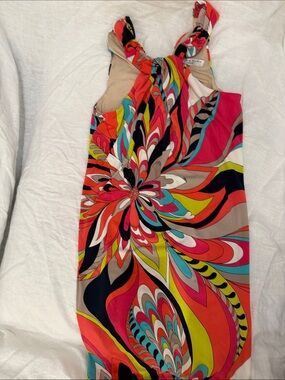 Trina Turk Size 6 Psychedelic Floral Print Ruched Midi Dress